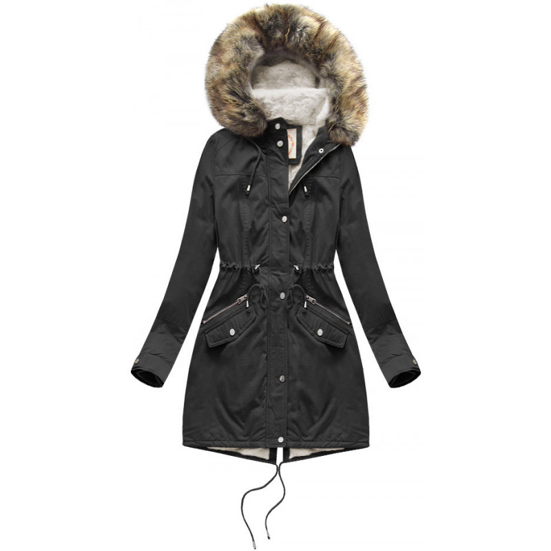 black parka with big fur hood